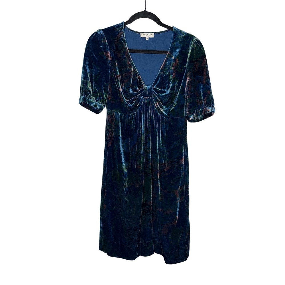 Essentiel Antwerp Velvet Dress Womens 36 Blue Excellent Silk Blend Floral Mini